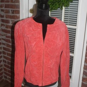 Tria Burnt Orange Long Sleeved 100% Leather Suede Jacket Zipper close LARGE EUC…